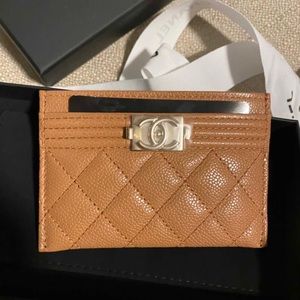 Chanel Boy Card Holder 21K Brown